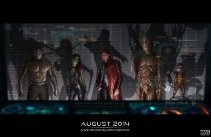 Drax, Gamora, Star-Lord, Groot, Rocket Racoon.